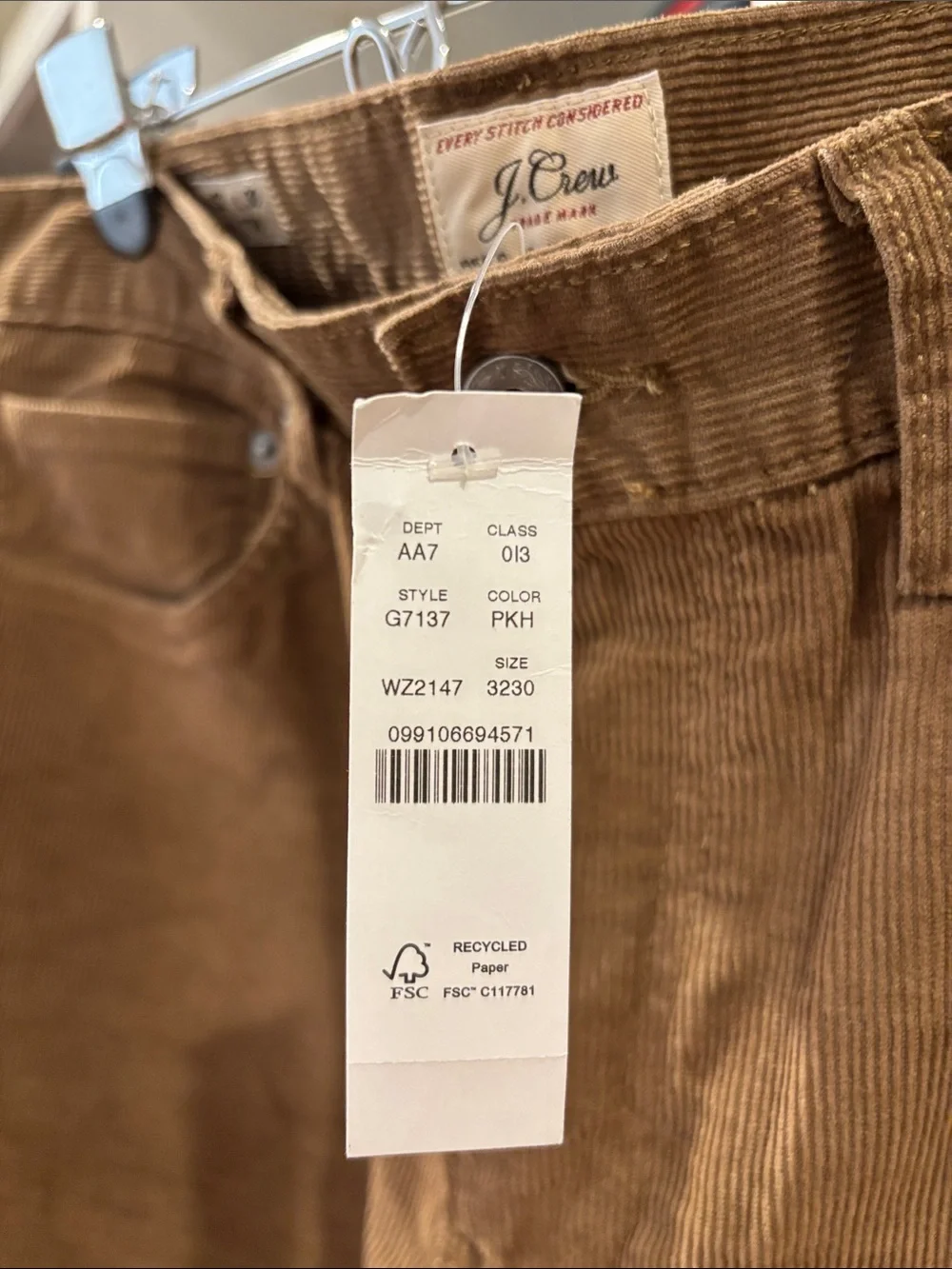J. Crew Brown Corduroy Slim Straight Men's Pants